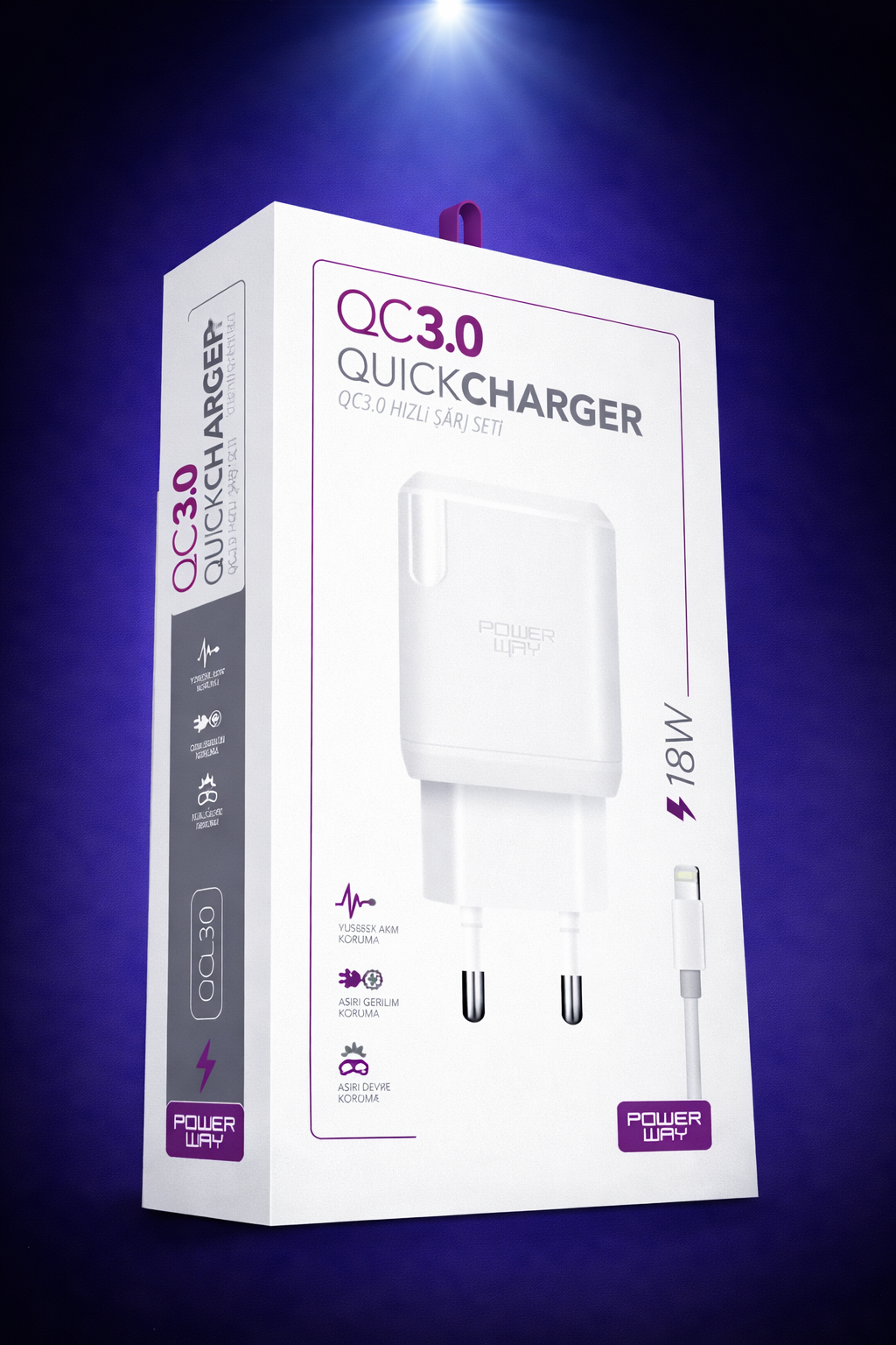 Powerway QCL30 Iphone 18W Hızlı Şarj Lightning Şarj Cihazı (Kablo Dahil)