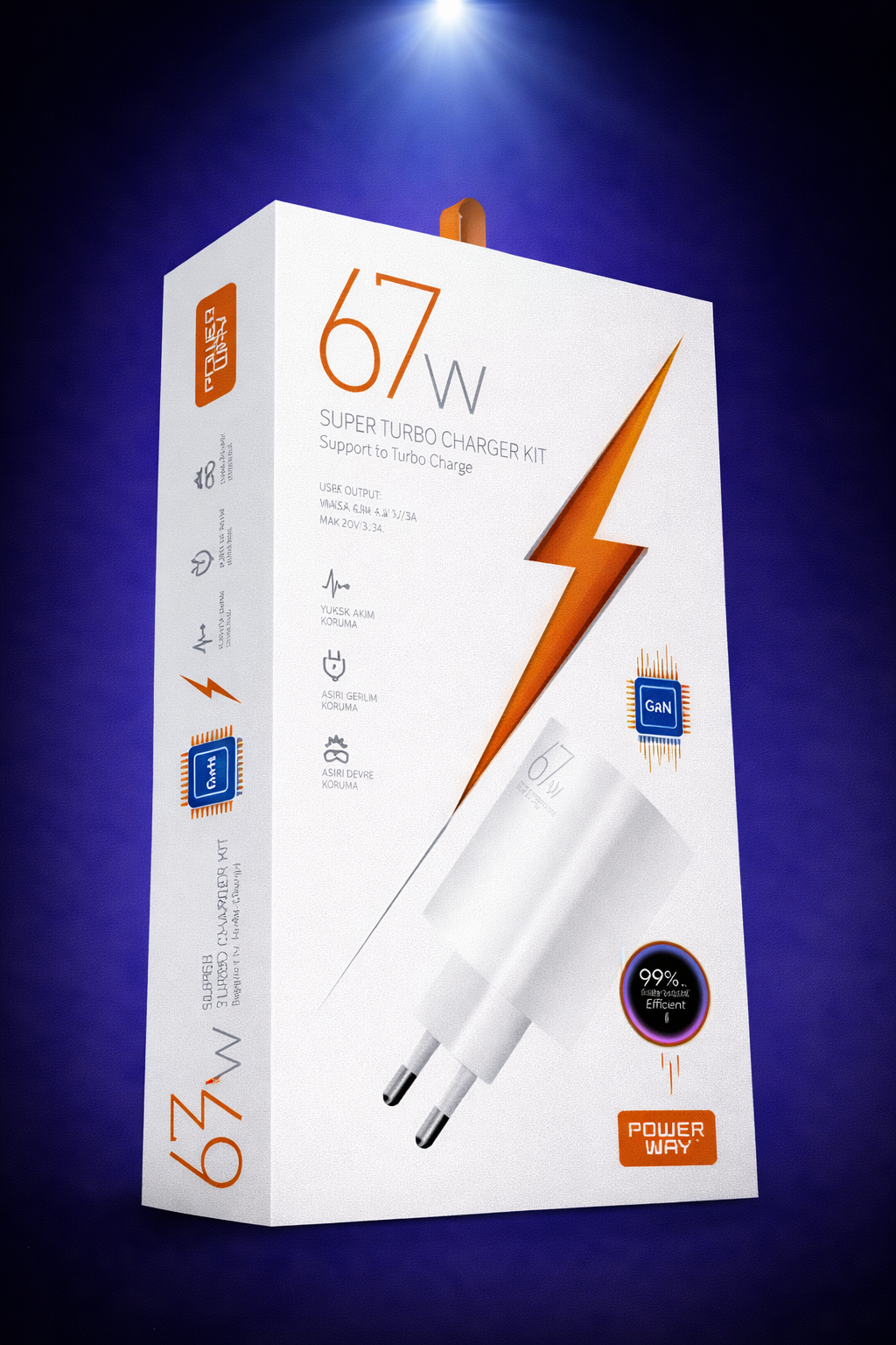 Powerway M67S Set Süper Turbo 67W Hızlı Şarj Adaptörü Gan Teknoloji Usb Şarj Başlığı Ekstra Kablolu