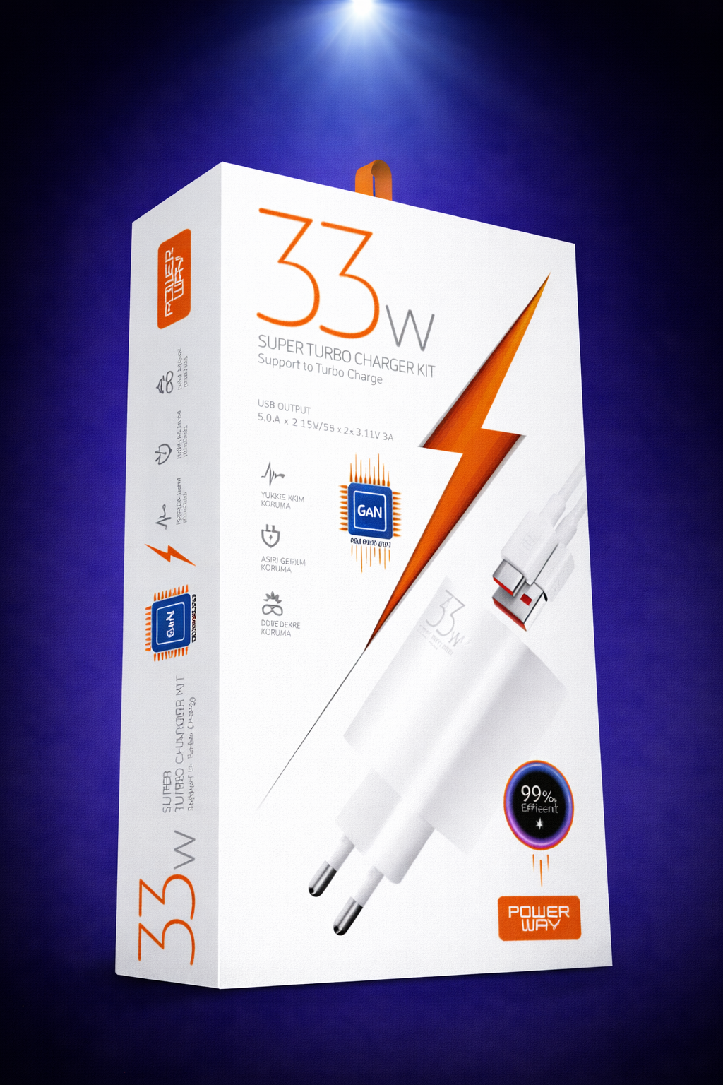 Powerway M33S Set Süper Turbo 33W Hızlı Şarj Adaptörü Gan Teknoloji Usb Şarj Başlığı Ekstra Kablolu