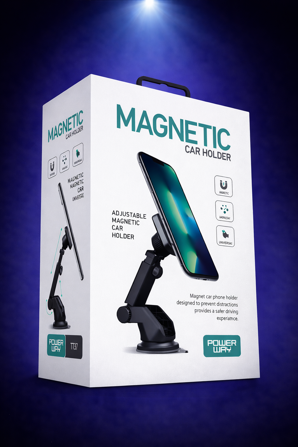 Powerway TT37 Araç İçi Mıknatıslı Telefon Tutucu Torpido ve Cam Uyumlu Çok Açılı